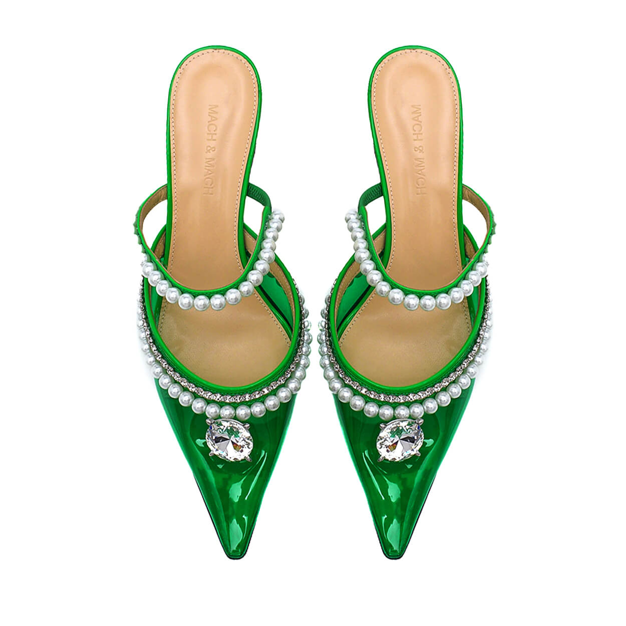 Mach & Mach - Neon Green Pvc & Patent Leather Diamond of Elizabeth Pearl Mules